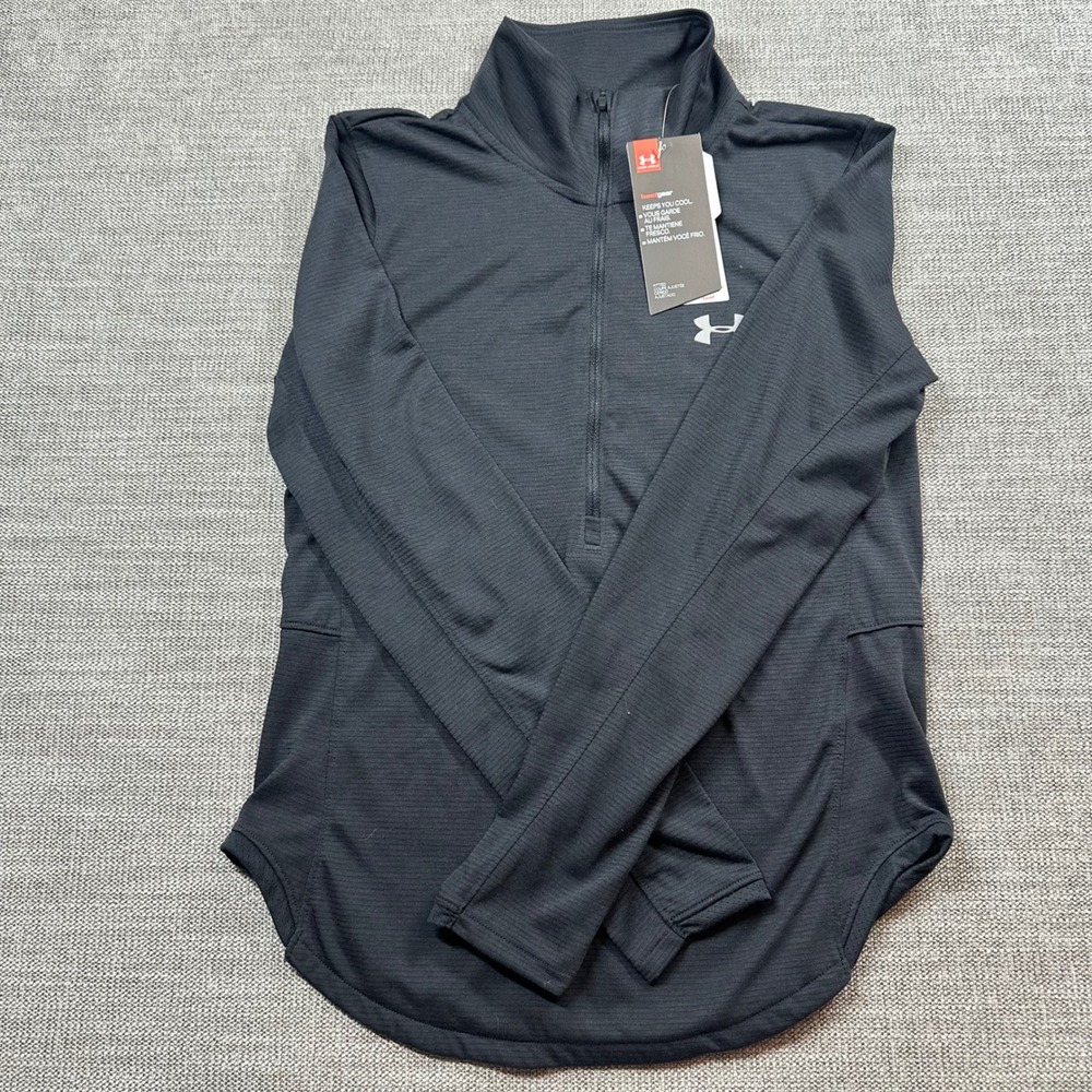 Under Armour Quarter Zip Women XS Black NEW HeatGear Running Pullover Fitted - Picture 3 of 9